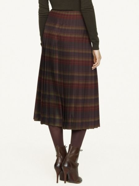 Ralph Lauren Black Label Plaid Silk Twill Delanor Skirt in Brown (olive ...