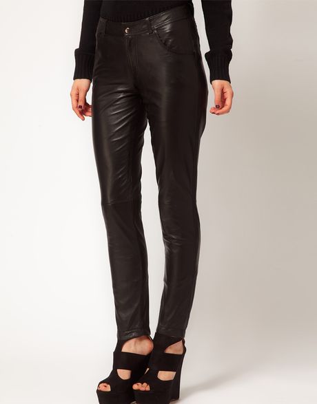 Asos Petite Exclusive Leather Trousers in Black | Lyst