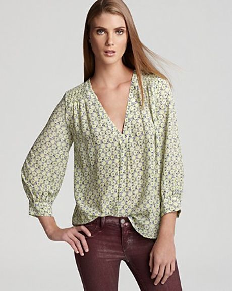 Joie Top Aceline Mini Floral Printed Silk in Green (limon) | Lyst