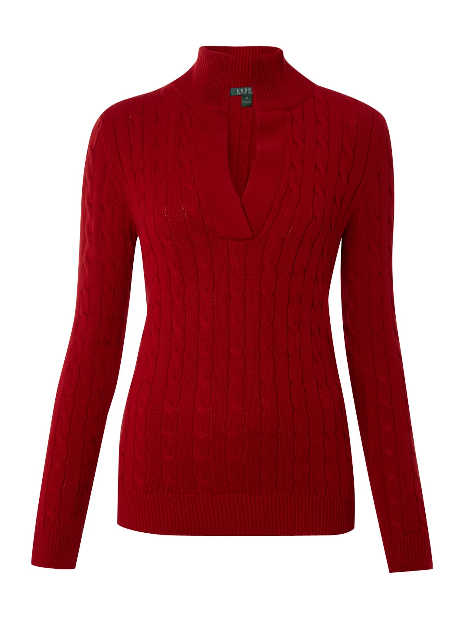 Lauren By Ralph Lauren Long Sleeve Vneck Cable Knit Jumper with Collar ...