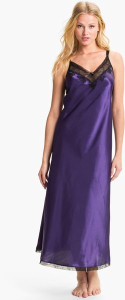 Oscar De La Renta Lace Trim Charmeuse Nightgown in Purple (imperial ...