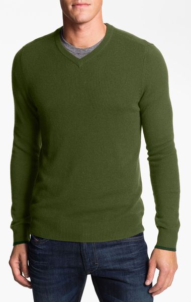 1901 Trim Fit Vneck Cashmere Sweater in Green for Men (olive green) | Lyst