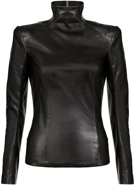 Balmain Leather Turtleneck Top in Black | Lyst