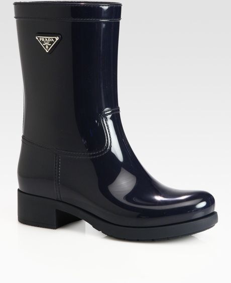 Prada Short Logo Rain Boots in Black (navy) | Lyst