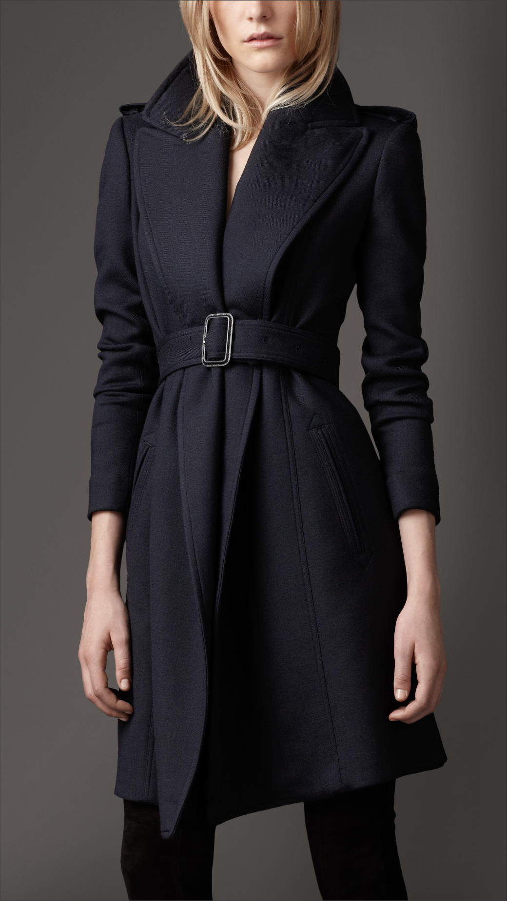 Lyst - Burberry Wide Lapel Belted Coat in Blue