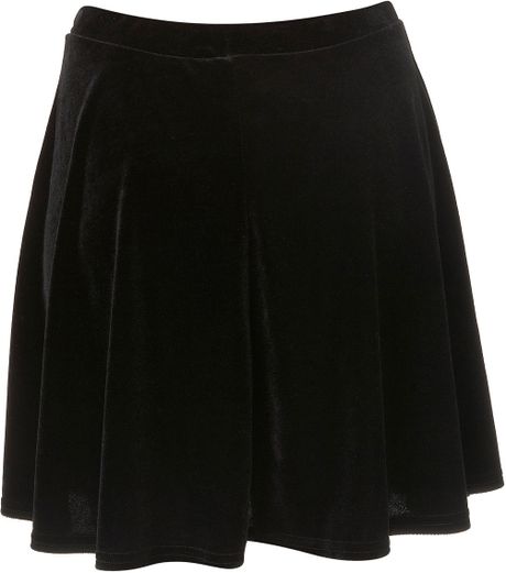 Topshop Black Velvet Skater Skirt in Black | Lyst