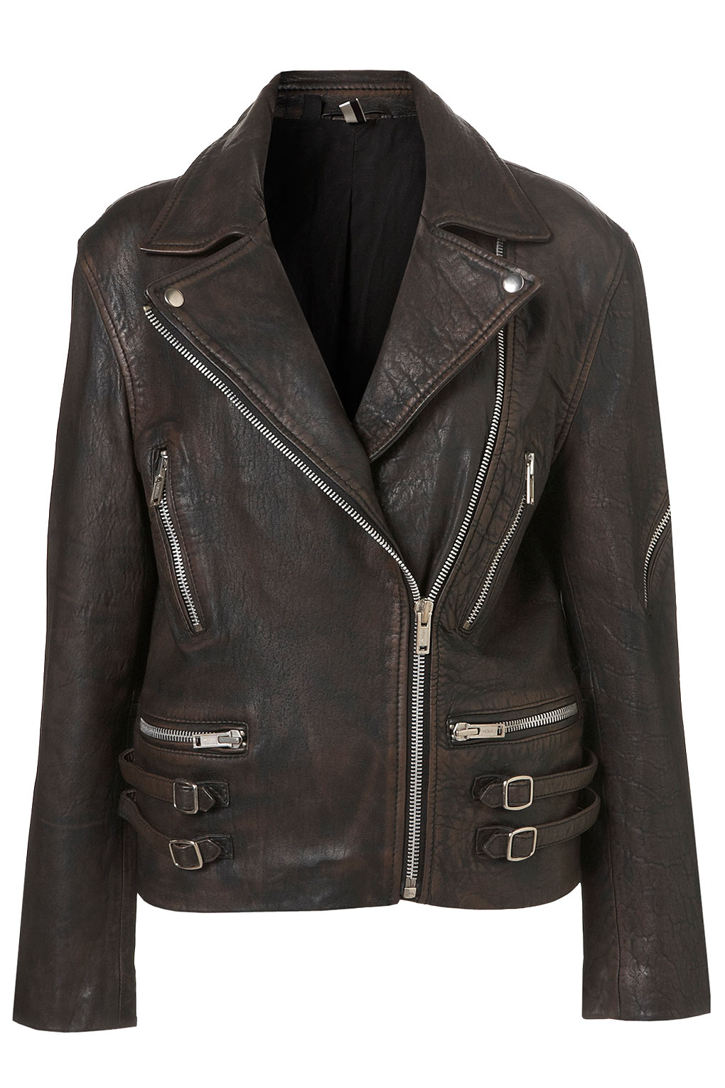 Top Double Buckle Biker Jacket In Brown Lyst Gallery Women S Biker Jackets