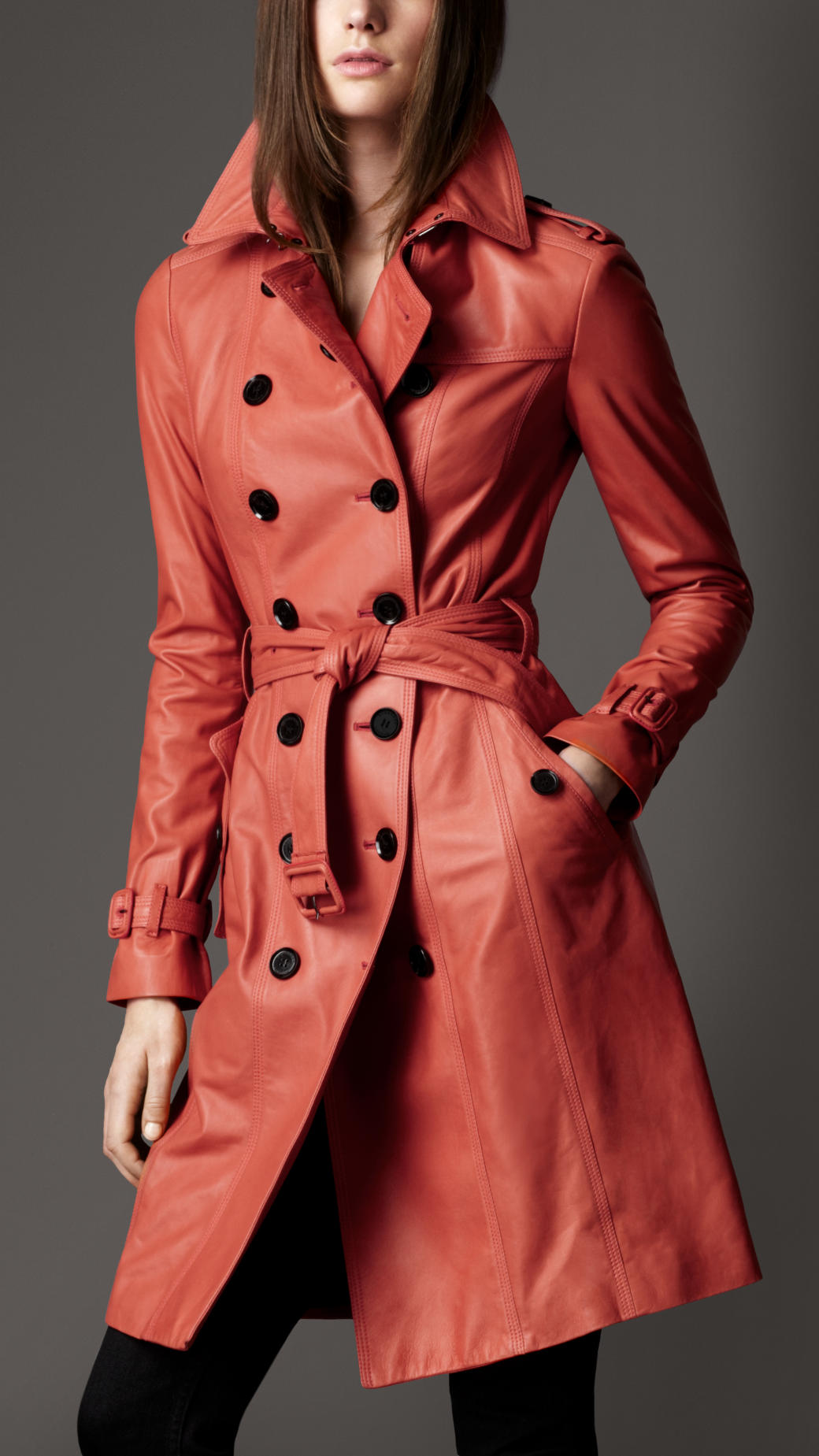 Lyst - Burberry Long Lambskin Trench Coat in Red