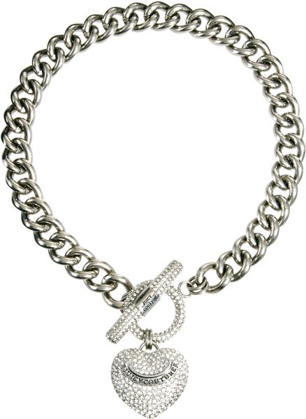 Juicy Couture Pave Heart Toggle Necklace in Silver | Lyst