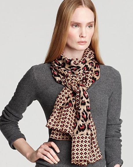 Tory Burch Wray Combo Scarf in Brown (tribe violet) | Lyst