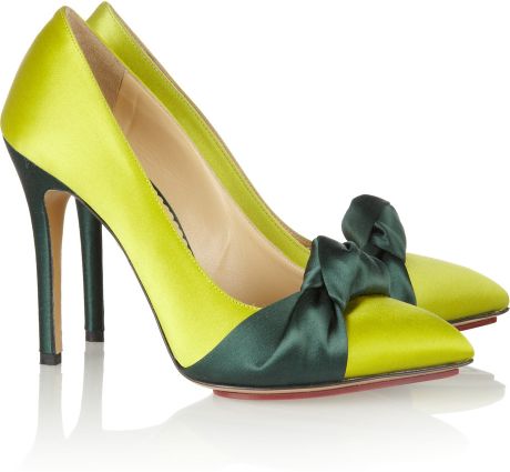 Charlotte Olympia Ava Twotone Satin Pumps in Yellow (chartreuse) | Lyst