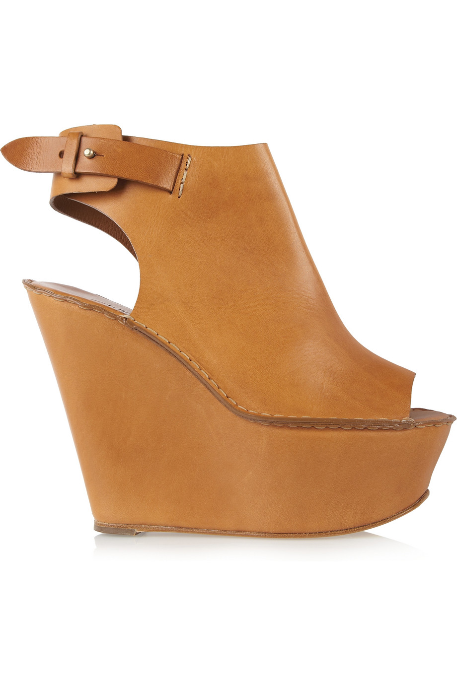 peep toe leather wedge