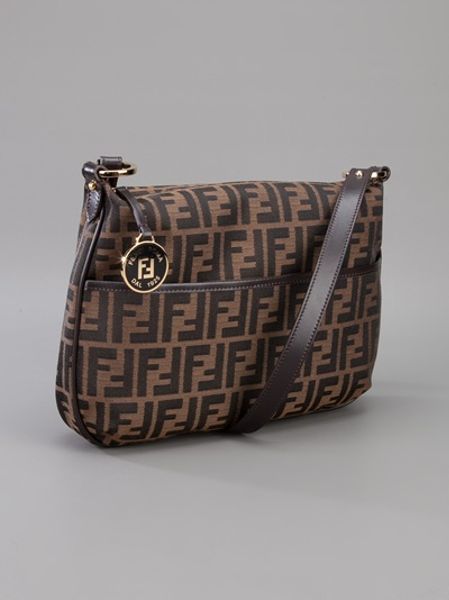 Fendi Brand Logo Shoulder Bag in Brown | Lyst
