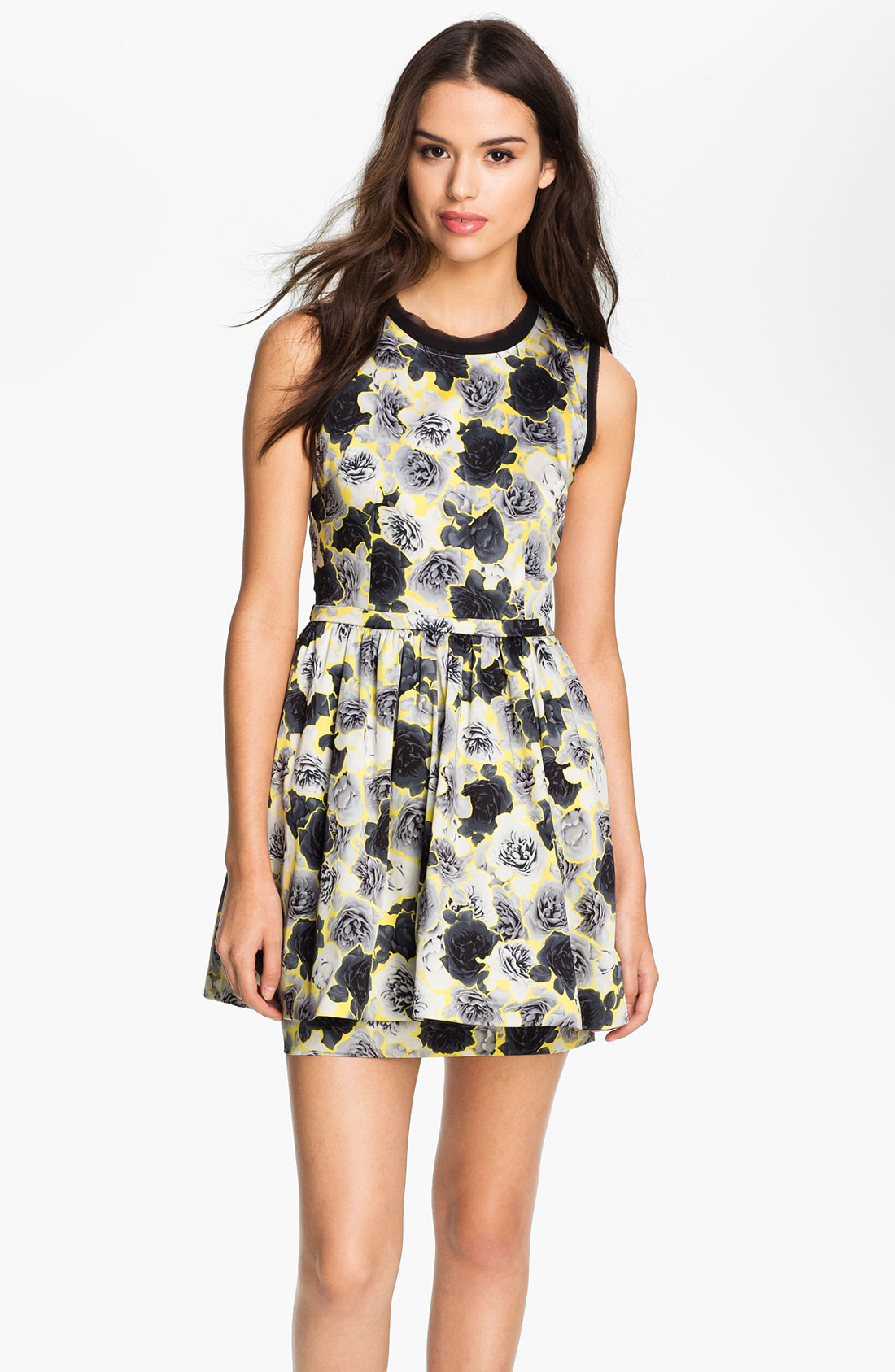 Juicy Couture Floral Frilly Dress in Yellow (abstract black/ yellow ...