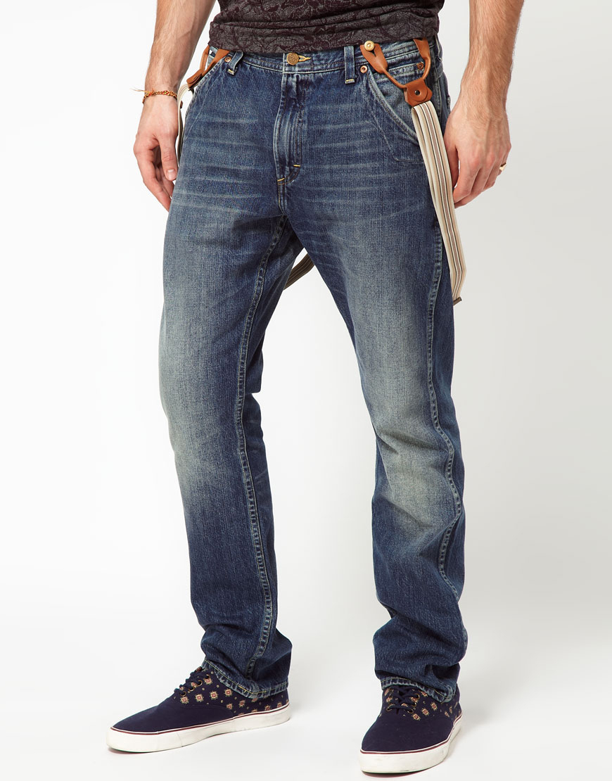 Lyst - Lee Jeans Slim Tapered Logger Candiani Jeans with Braces in Blue ...