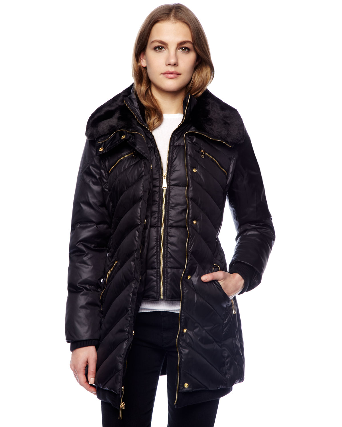 Lyst - Michael Kors Belted Puffer Coat in Black