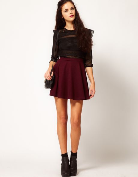 River Island Burgundy Ponte Skater Skirt in Red (fig) | Lyst