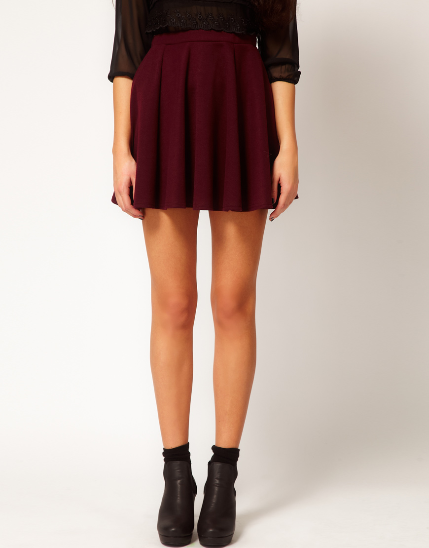 burgundy skater skirt outfit