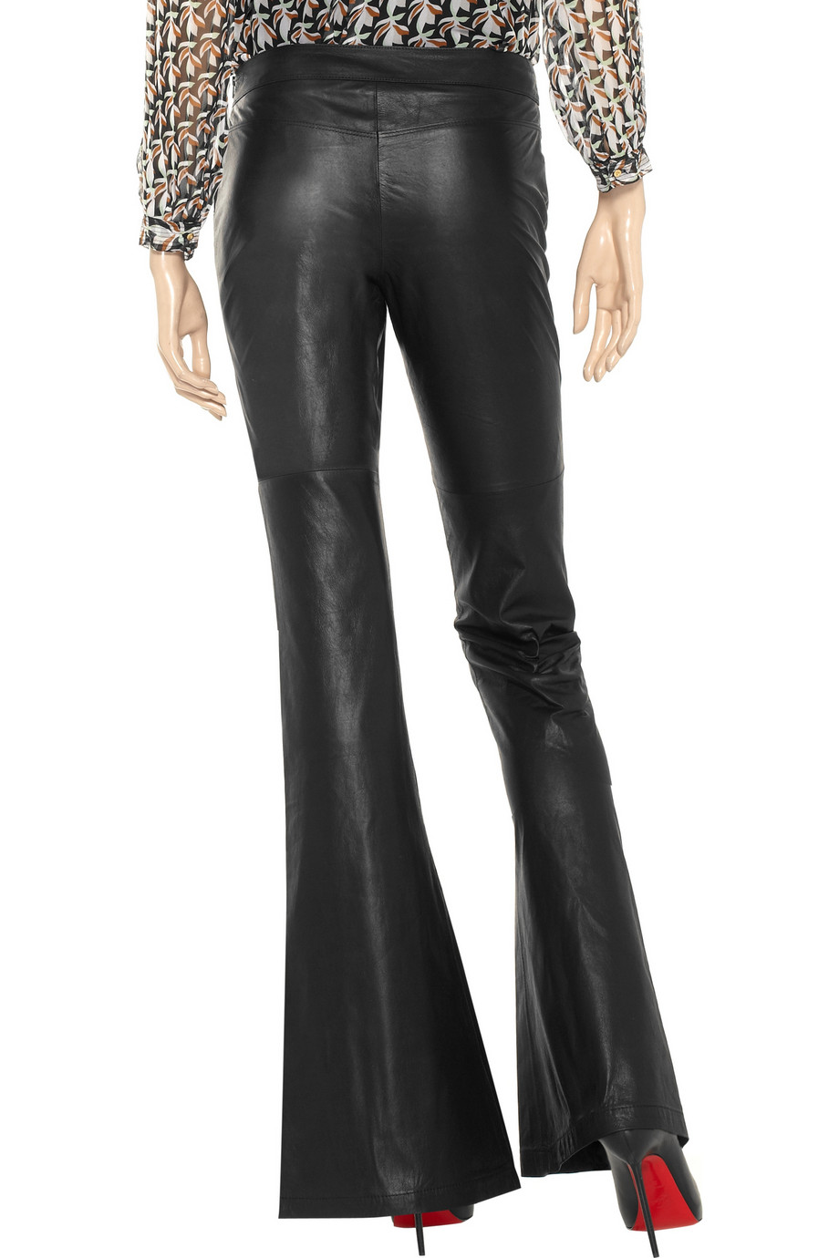 Theory Flared Leather Pants in Black - Lyst