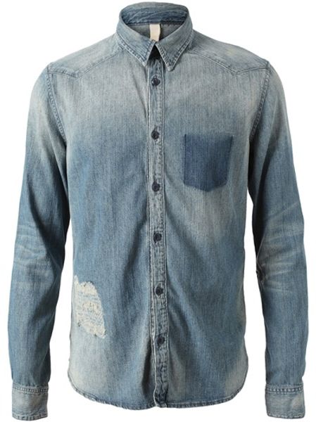 Edun Distressed Denim Shirt in Blue for Men (denim) | Lyst