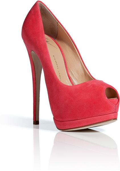 Giuseppe Zanotti Azalea Suede Peep Toe Pumps in Red | Lyst