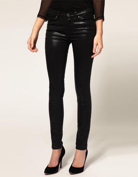 Asos Collection Asos Wet Look Black Skinny Jeans in Black | Lyst