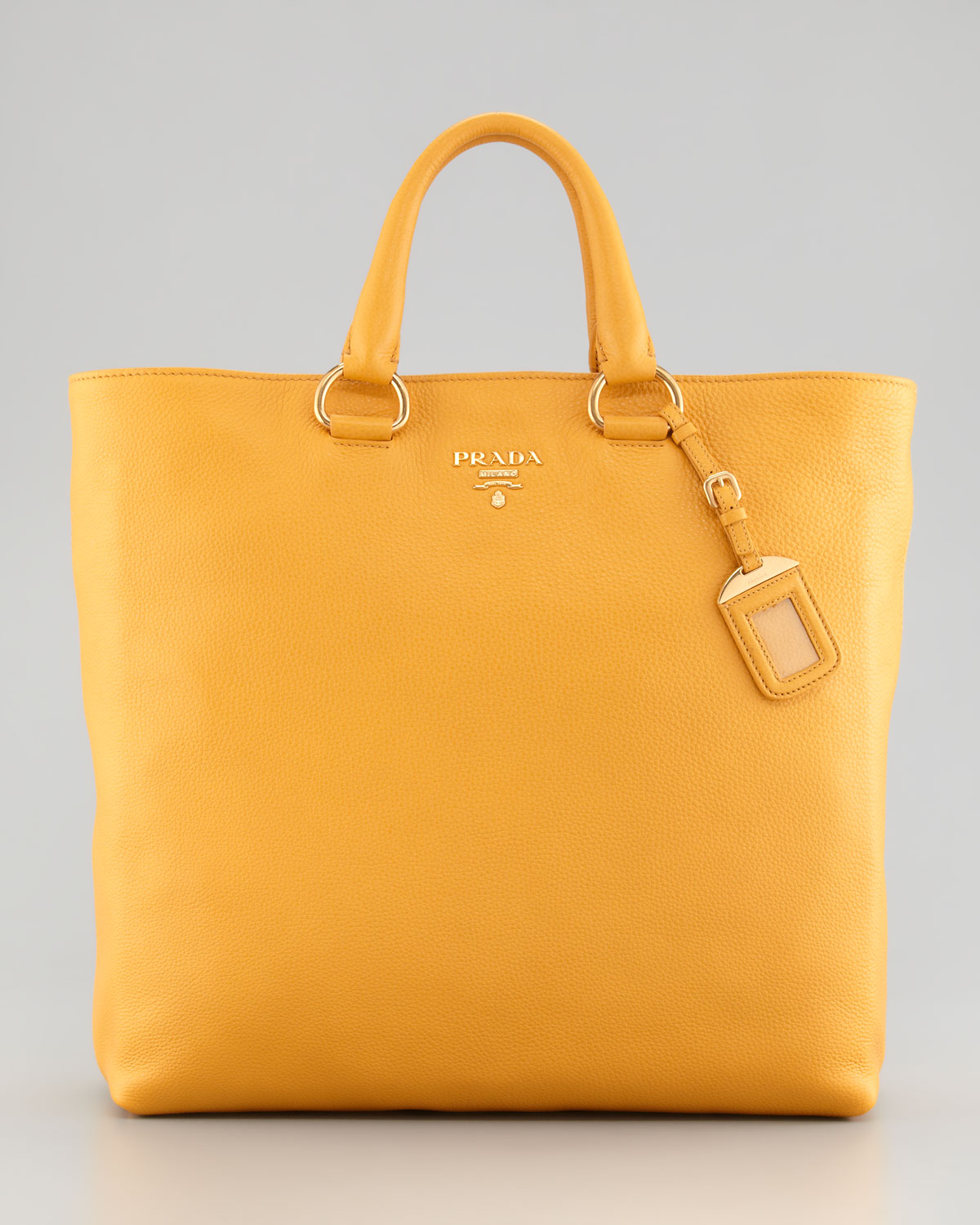 Prada Daino Pebbled Leather Tote Bag in Orange (mimosa yellow)) | Lyst  