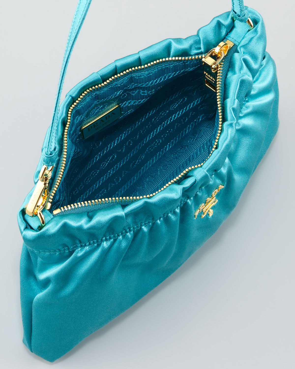 Prada Ruched Satin Small Shoulder Bag in Blue | Lyst  