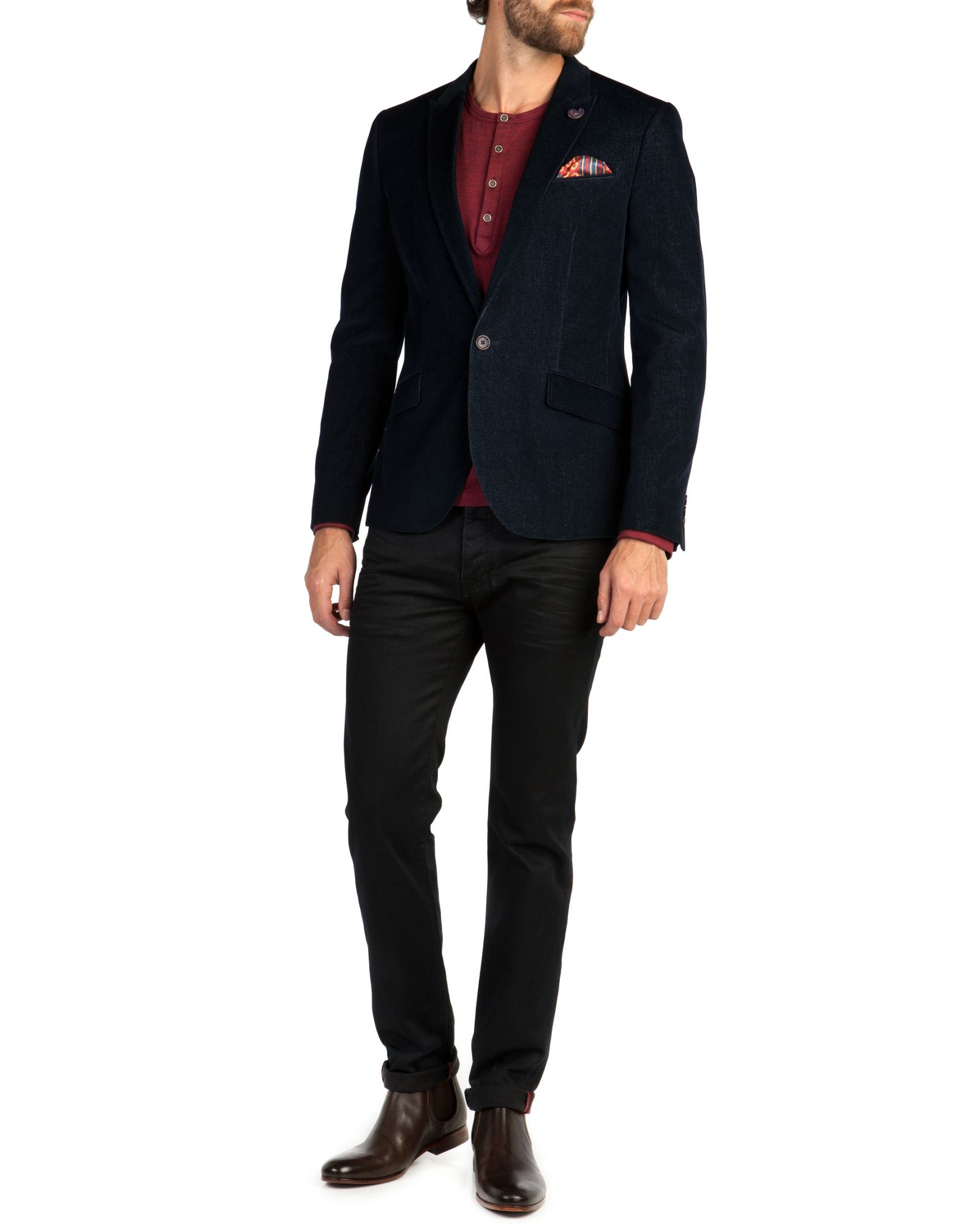 Ted baker Switzz Denim Look Velvet Blazer in Blue for Men | Lyst