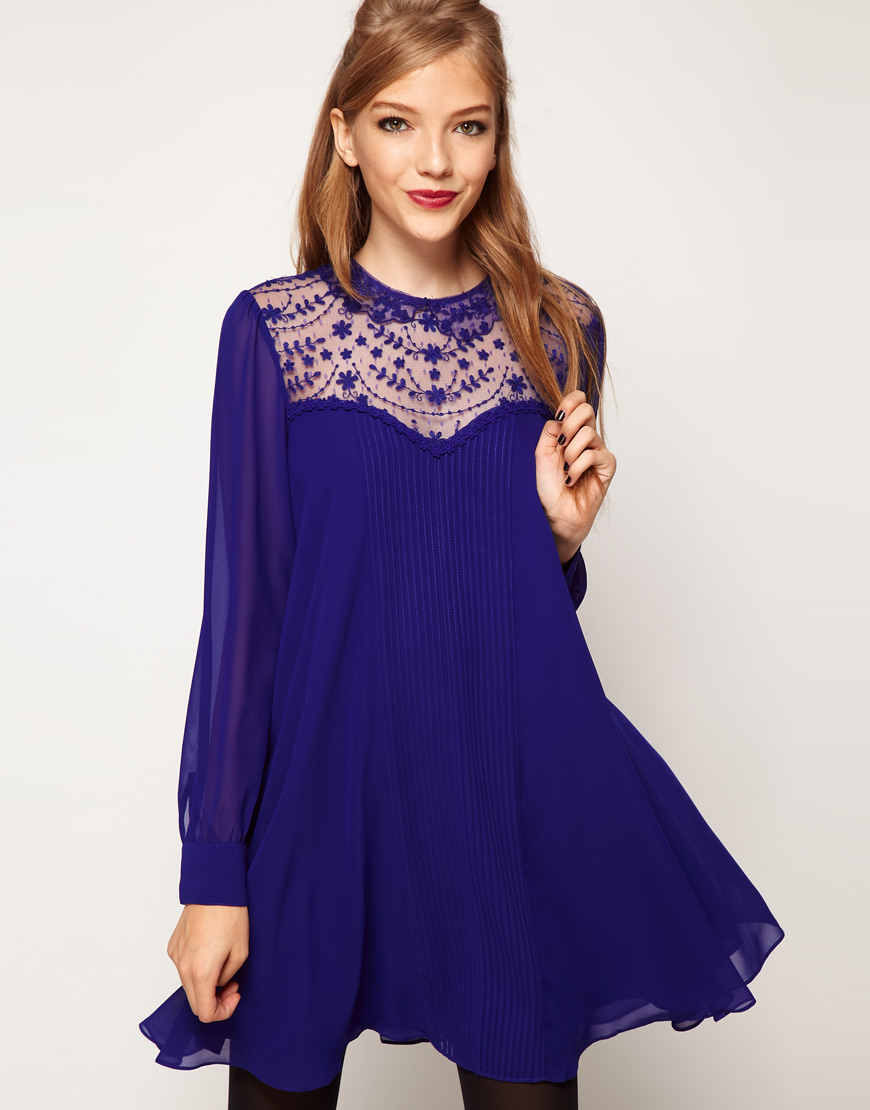 Asos collection Asos Swing Dress with Lace Insert and Peter Pan Collar