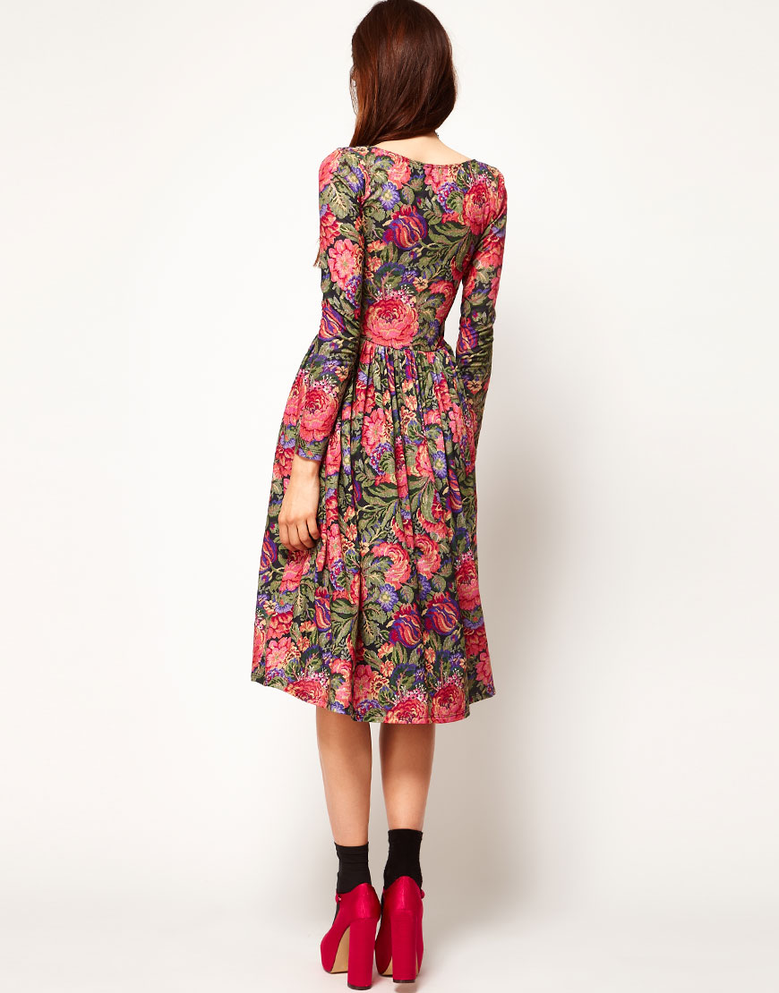 Asos Midi Dress in Tapestry Print Lyst