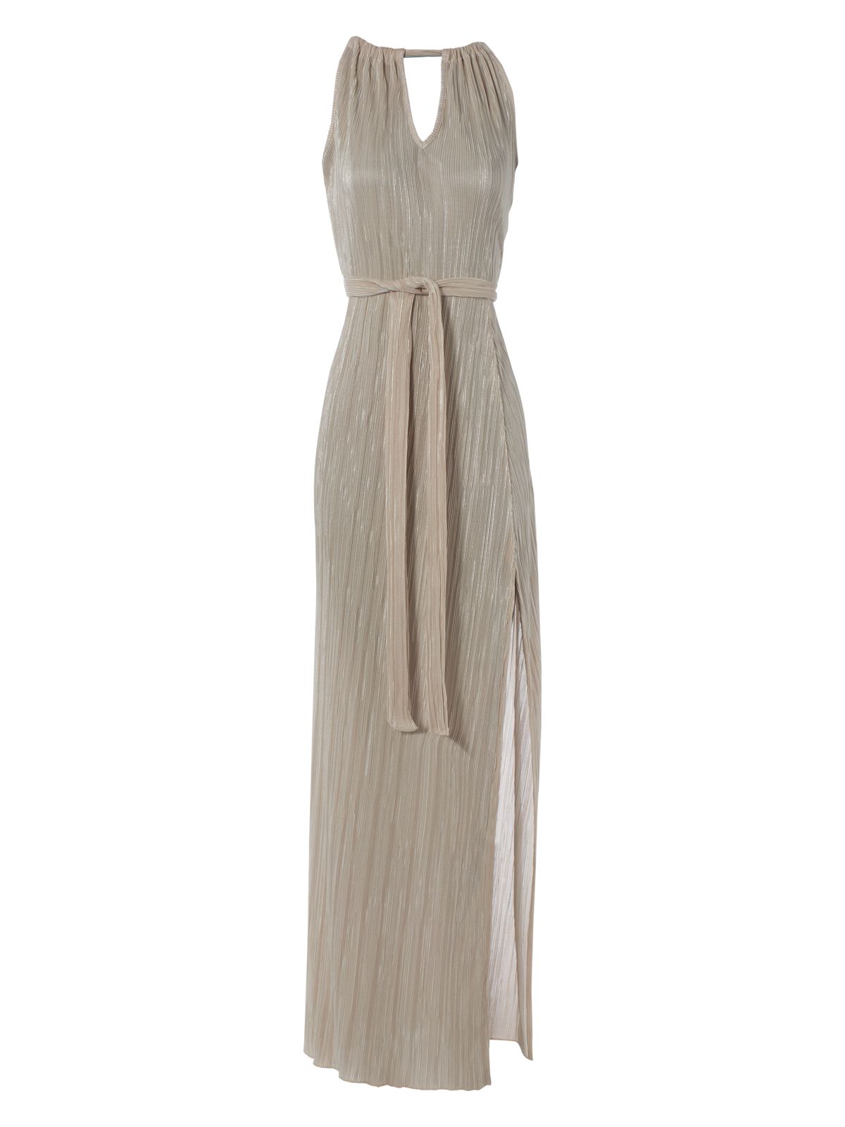 Jane Norman Pleated Maxi Dress in Beige (Silver) | Lyst