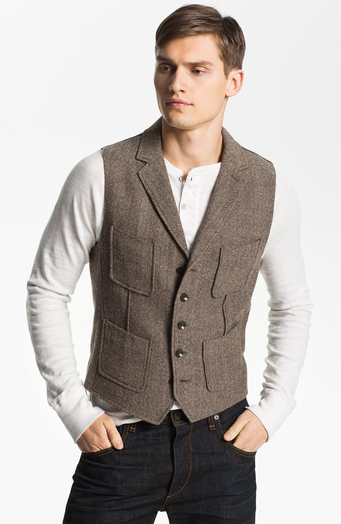 Rag & Bone Albers Wool Herringbone Waistcoat in Brown for Men | Lyst