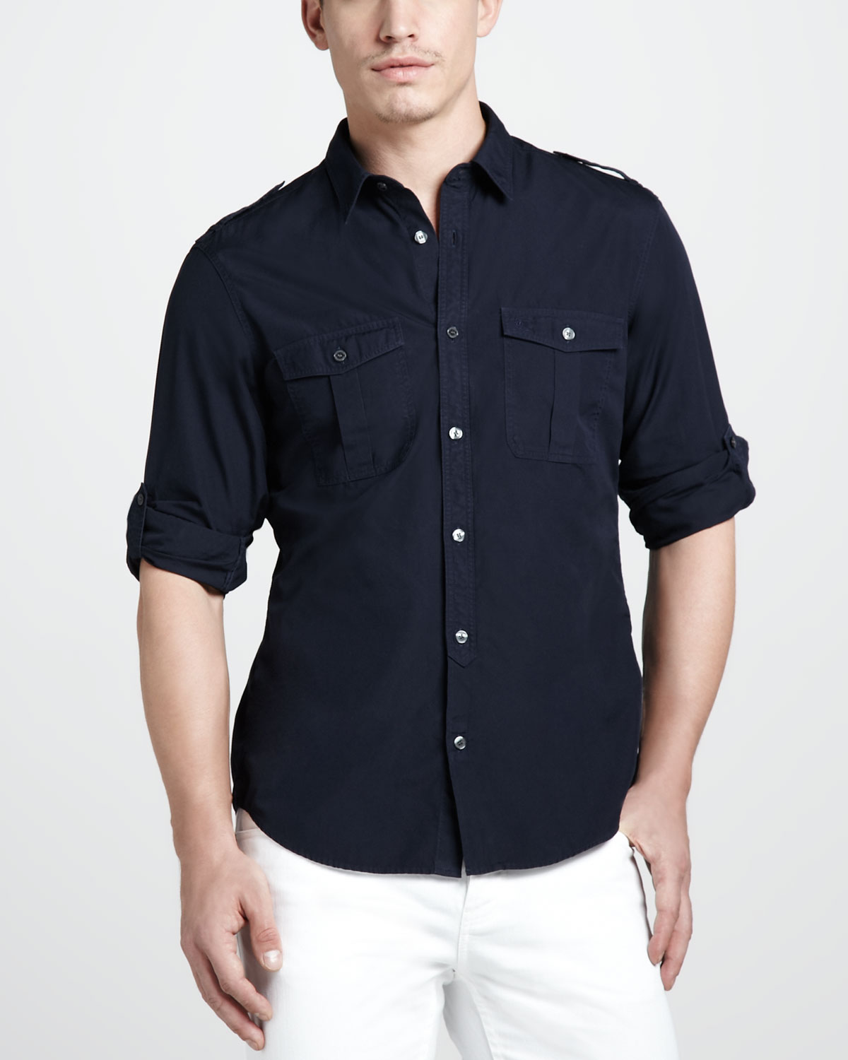 Lyst - Burberry Brit Tabsleeve Military Shirt in Blue for Men