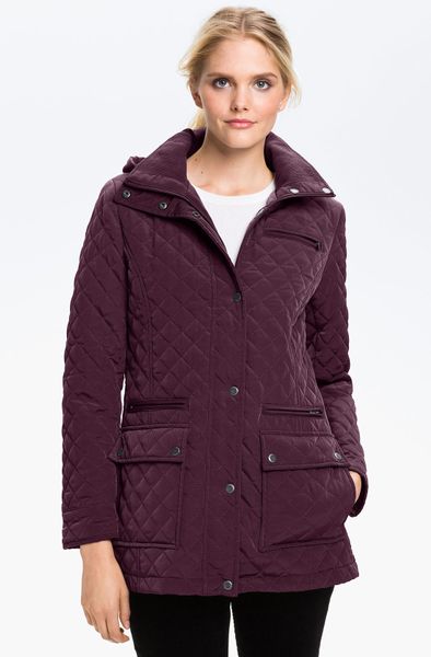 Calvin Klein Quilted Jacket with Detachable Hood in Purple (black/ plum ...