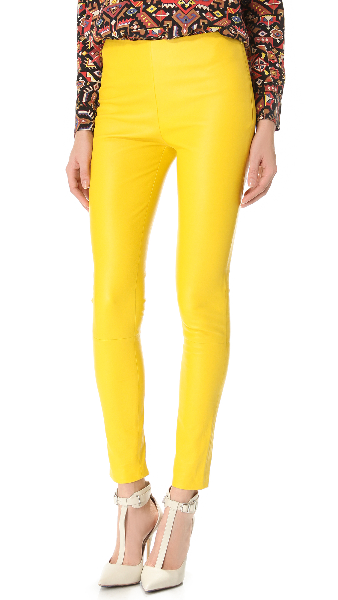 yellow leather pants womens