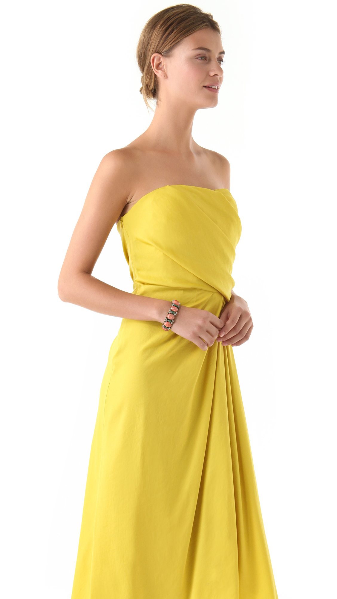 Lyst - Halston Strapless Draped Gown in Yellow