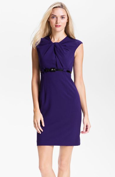 Calvin Klein Twist Neck Belted Sheath Dress in Purple (raisin) | Lyst