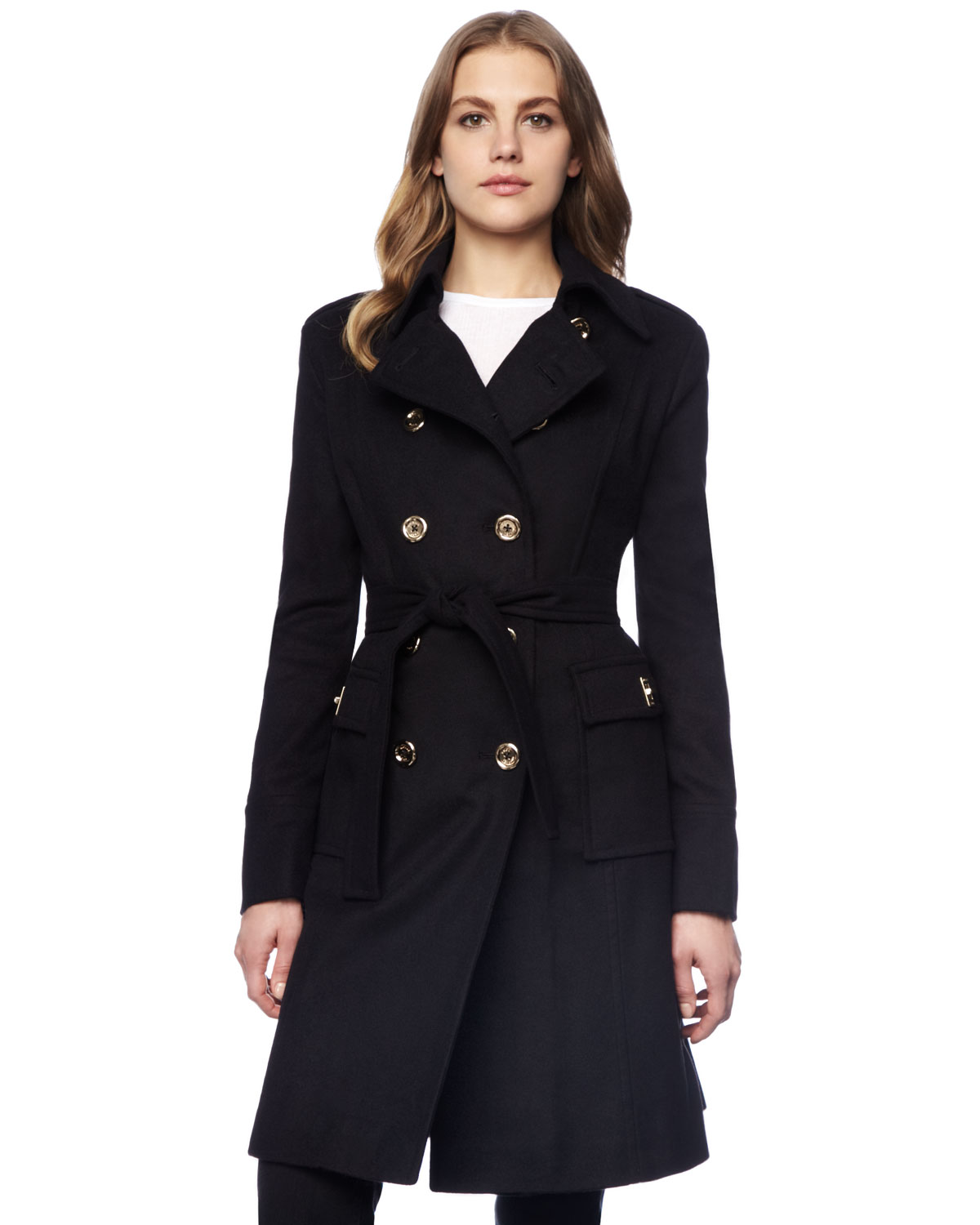 Lyst - Michael kors Beverly Doublebreasted Belted Coat in Black