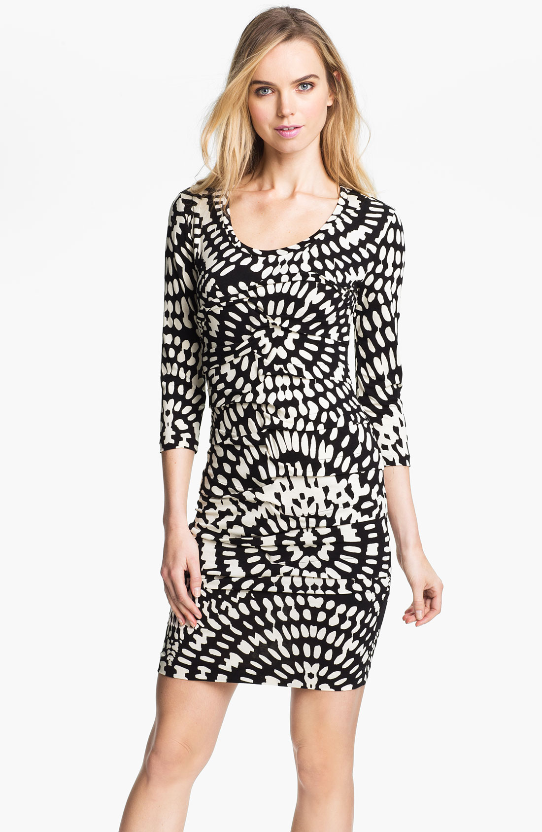 Nicole Miller Mosaic Print Ruched Jersey Sheath Dress in Black (black ...