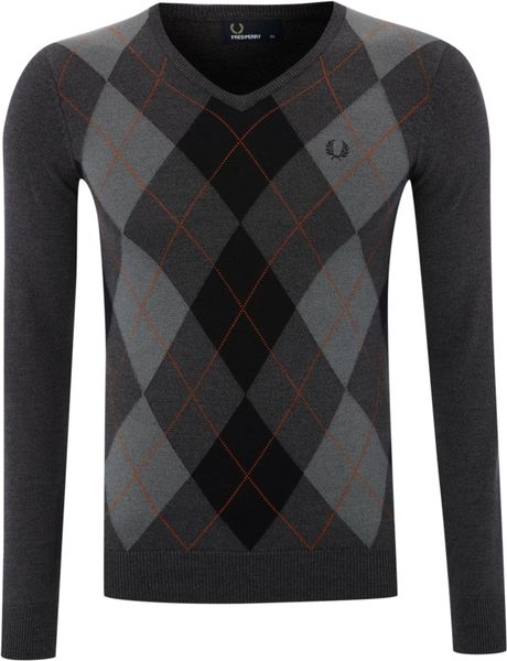 Fred Perry Argyle Vneck Jumper in Gray for Men (graphite) | Lyst