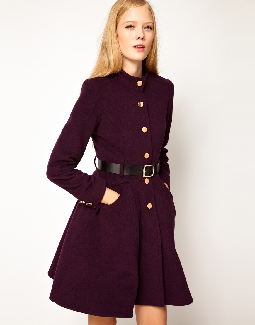 Lyst - Asos Collection Asos Belted Button Front Coat with Full Skirt in Red