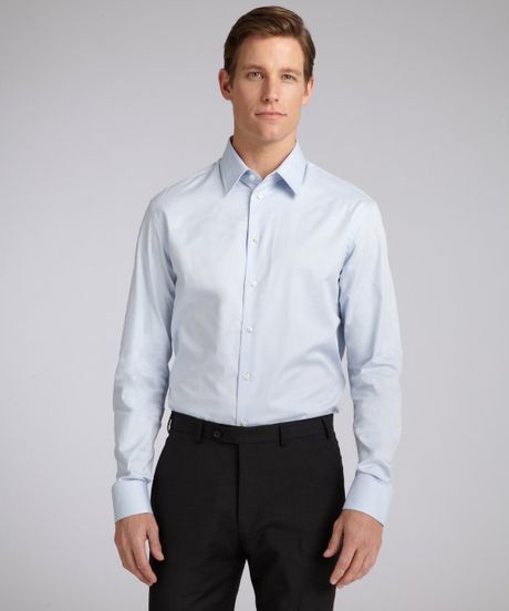 Armani Light Blue Stretch Cotton Point Collar Dress Shirt in Blue for ...