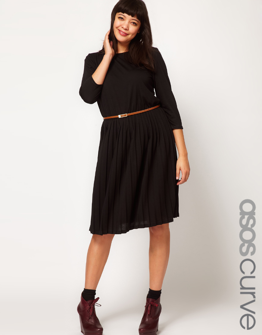 Lyst - Asos Midi Dress with Pleat Skirt in Black