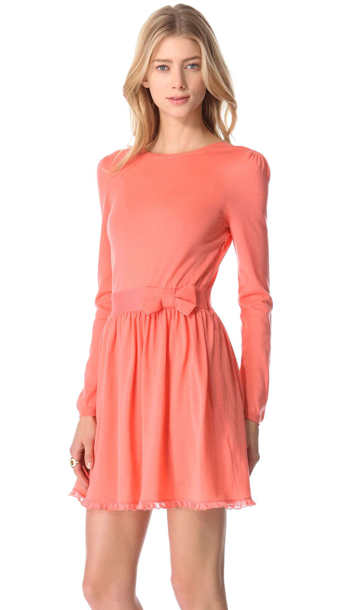 Lyst Red Valentino Long Sleeve Bow Belt Dress in Pink