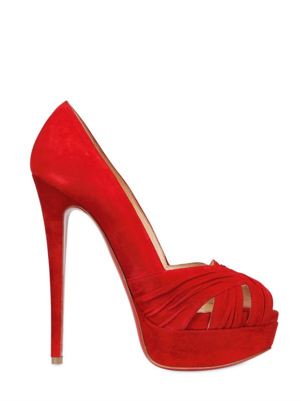 Christian louboutin 150mm Aborina Suede Open Toe Pumps in Red | Lyst