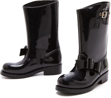Red Valentino Bow Moto Rain Boots in Black | Lyst
