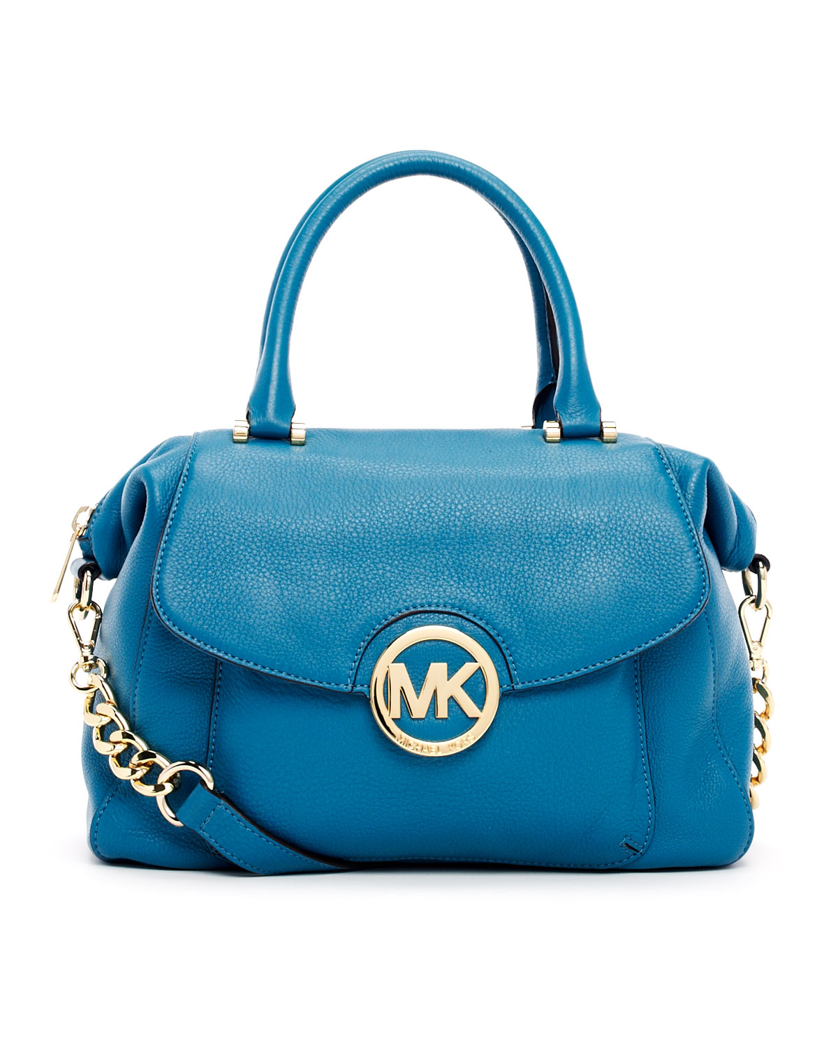 Michael Michael Kors Large Fulton Pebbled Leather Satchel Bag in Blue ...