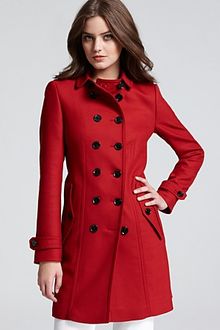 Burberry Fitted Coat in Red | Lyst
