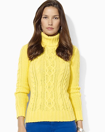 Lyst - Ralph Lauren Lauren Cable Knit Cotton Turtleneck in Yellow